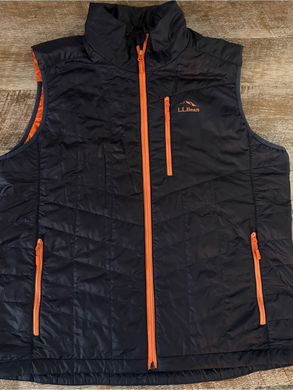 L.L. Bean Navy Puffer Vest with Orange Zippers